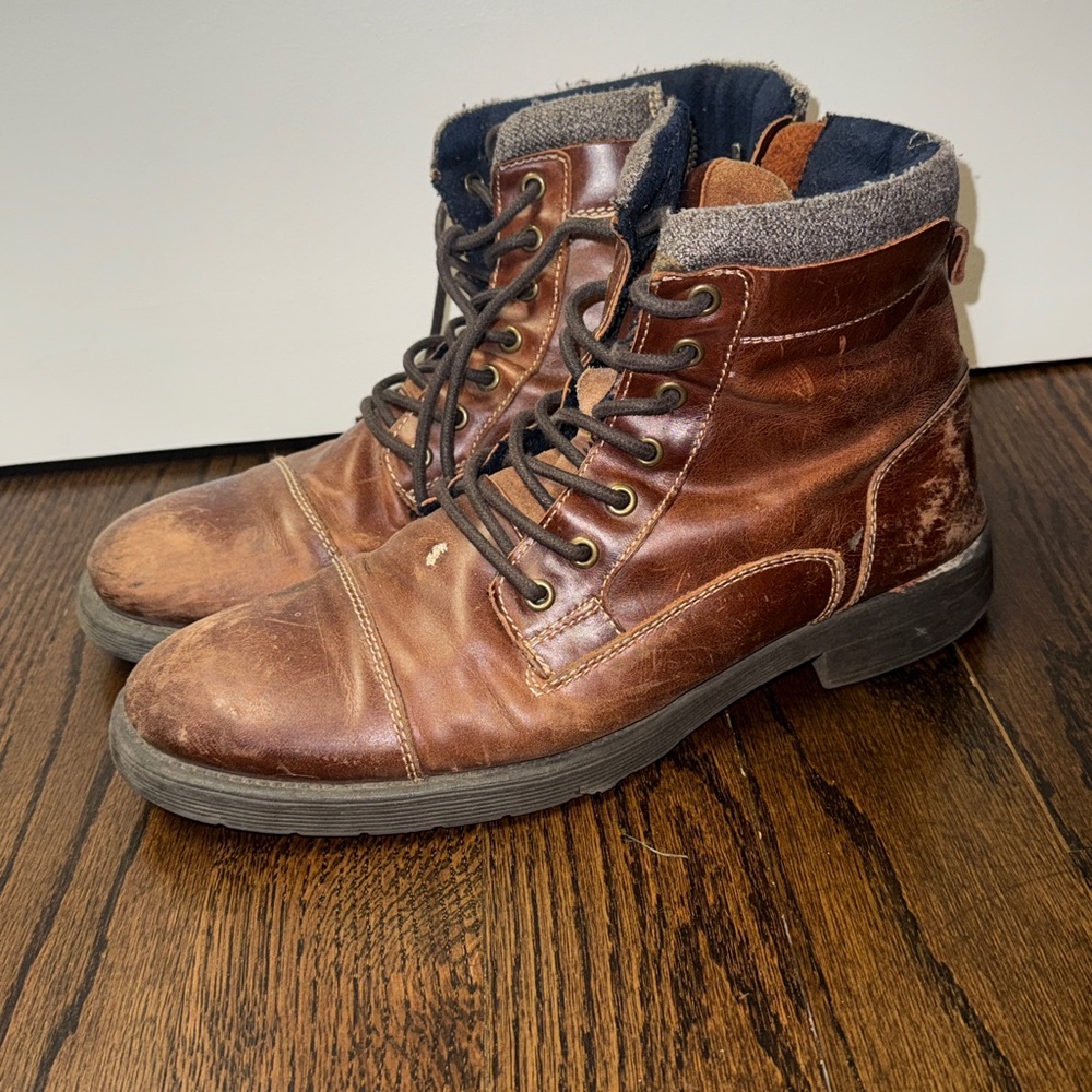 Express Brown Leather Boots with Distressed Finish